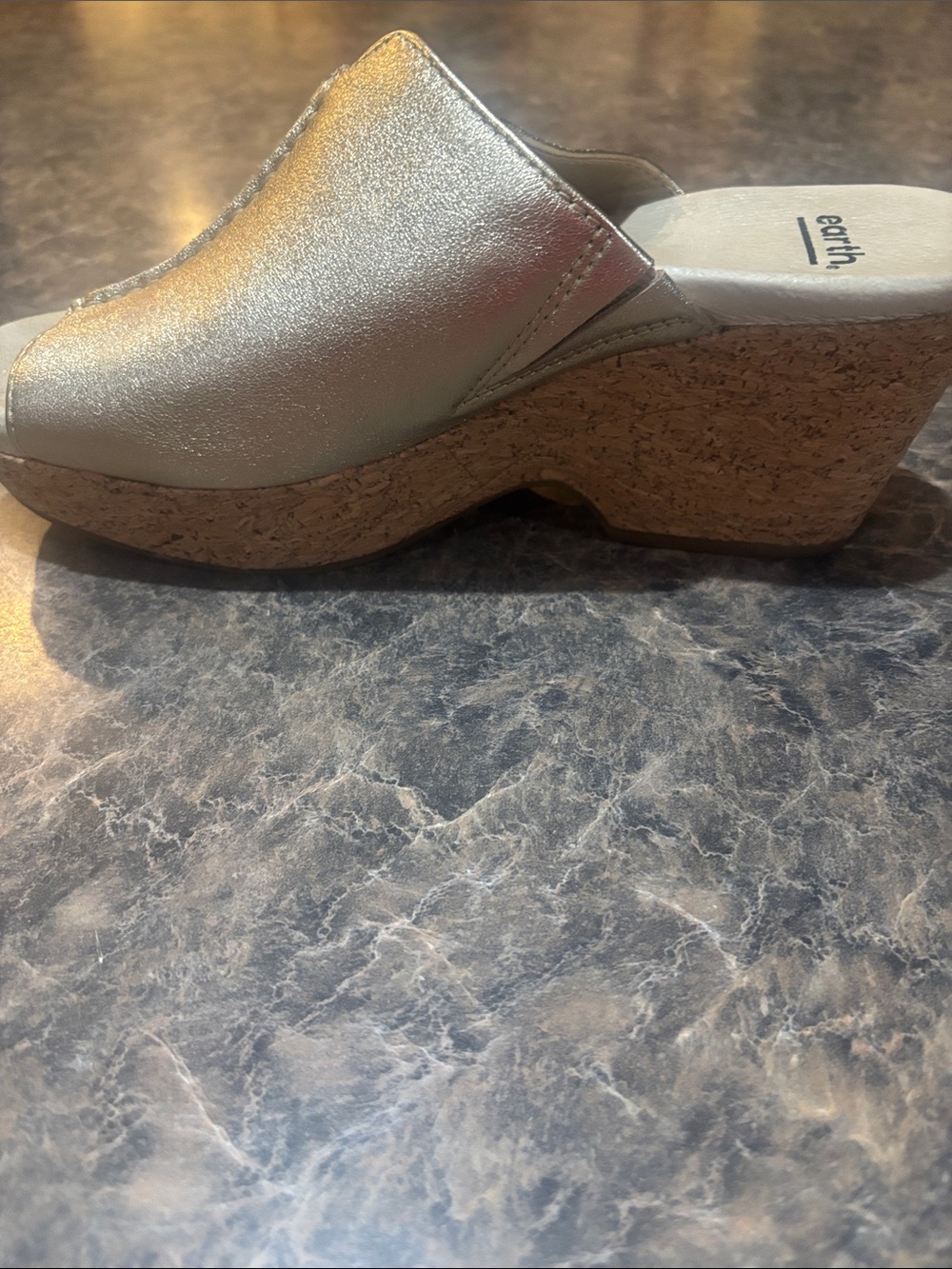 Earth gold leather cork platform mule
